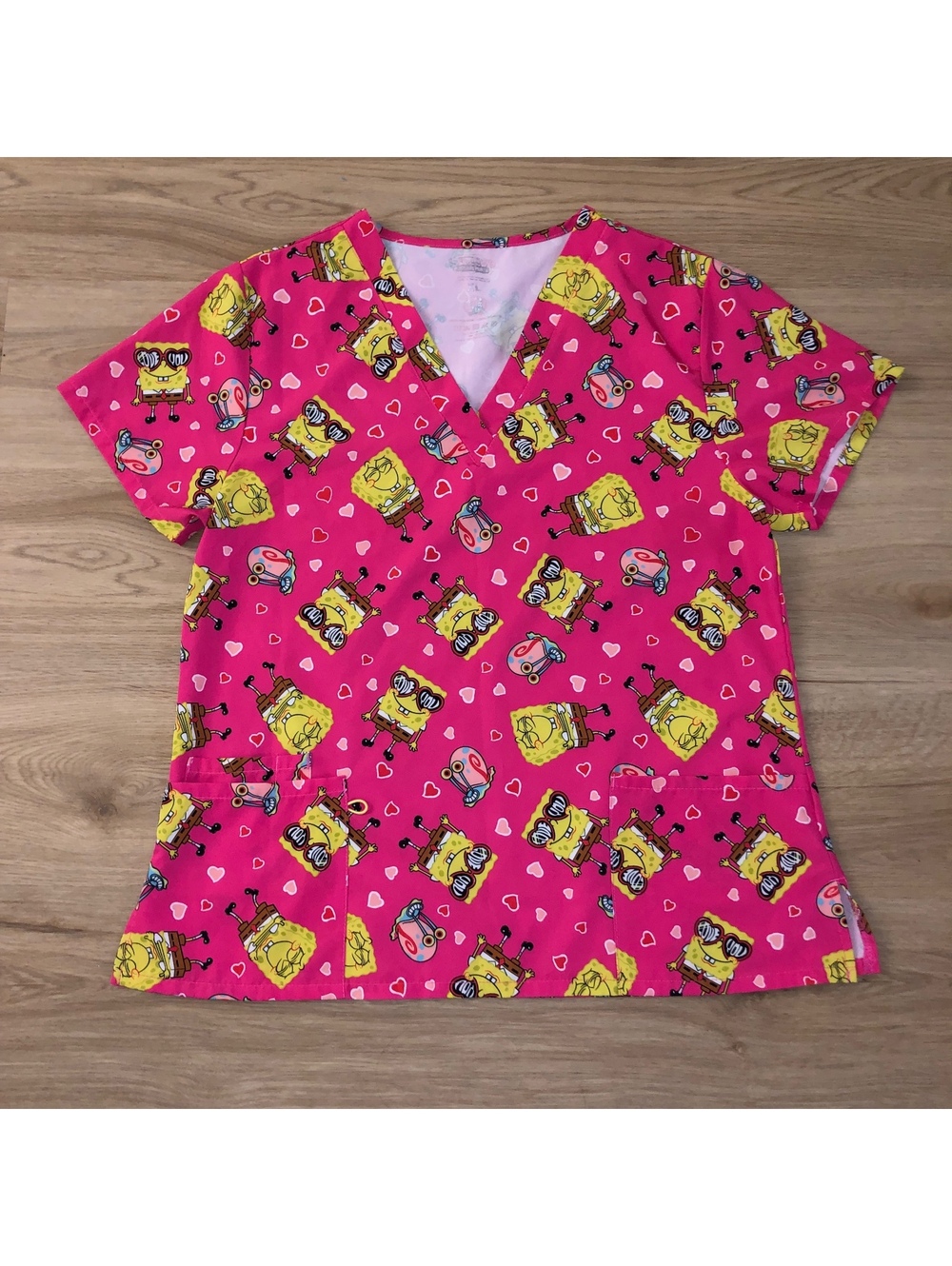 SPONGEBOB SQUAREPANTS GARY NICKELODEON SCRUB TOP PINK SHIRT WOMENS SIZE XL